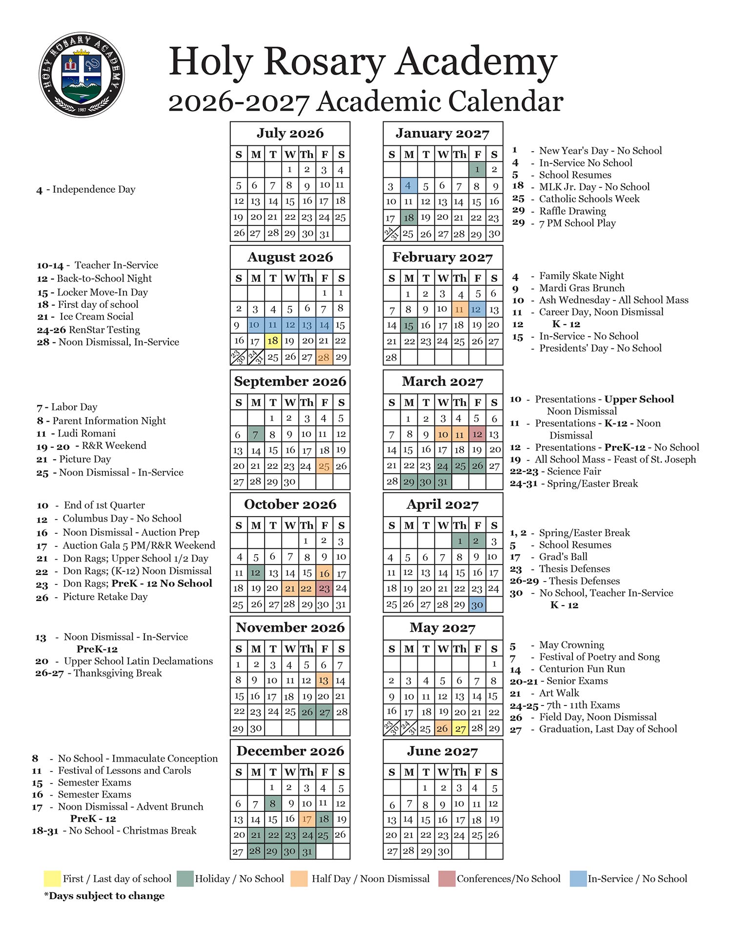 Holy Rosary Academy, Formed in Faith, Educated for Truth, pre-kindergarten classes, elementary classes, middle school classes, high school classes, education, catholic school